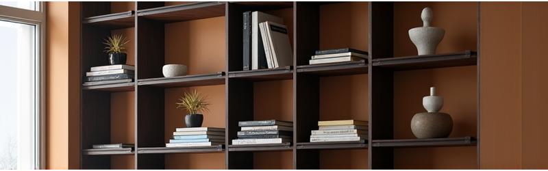 Hohes Bücherregal 'Matterhorn' aus dunklem Holz, minimalistisches Design